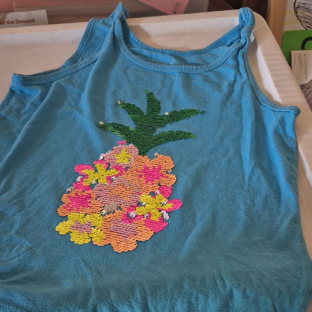 Cat & Jack Blue Tank Top with Sequin Pineapple